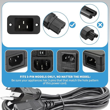 HASMX 3 Prong Power Cord 36" for Smokehouse LJ Little Big Mini Chief Smoker HighTemp, Replacement Electric Smoker Part 3pin Cord Black 3ft Length (1-Pack)