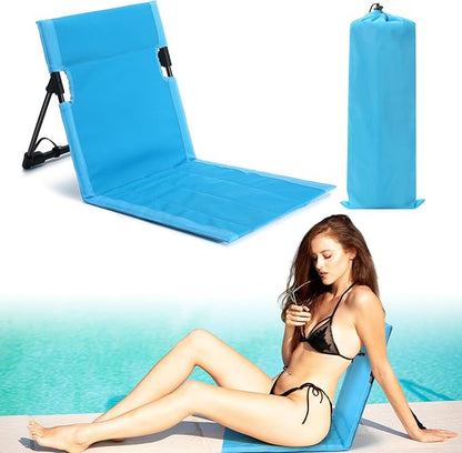 Karenhi 1 Pcs Foldable Poolside Beach Chairs for Edge of Pool Portable Beach Chairs Folding Pool Seats with Back Support Carry Bag for Adults Traveling Camping Picnic Lawn (Light Blue)