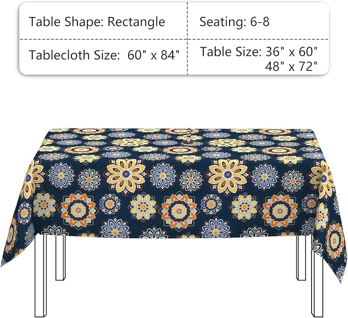 LVTXIII Rectangle Outdoor Tablecloth with Umbrella Hole and Zipper, Water-Repellent 60 x 84 Inch Patio Table Cover for Picnic, Garden, Backyard Dining, Bloom Cobalt