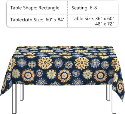 LVTXIII Rectangle Outdoor Tablecloth with Umbrella Hole and Zipper, Water-Repellent 60 x 84 Inch Patio Table Cover for Picnic, Garden, Backyard Dining, Bloom Cobalt