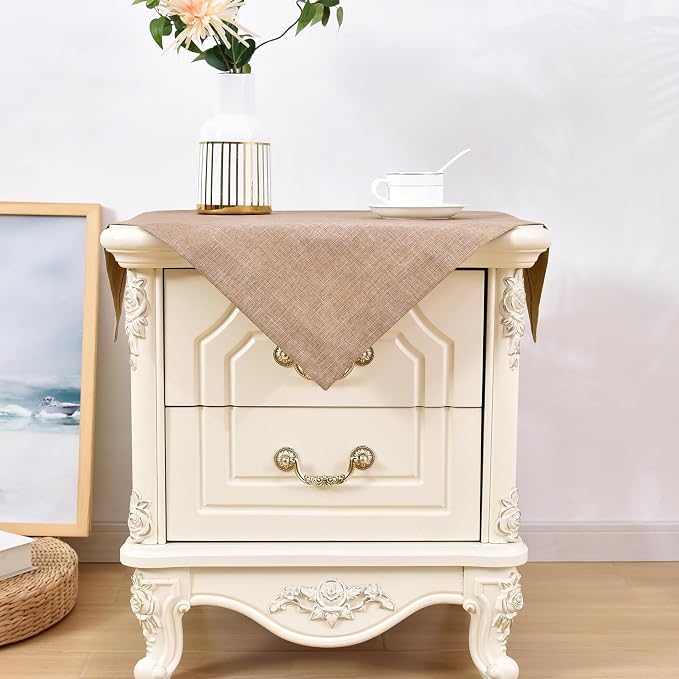 Wolkemer 2 Pack Faux Linen Small Square Tablecloth Heavy Duty Fabric Nightstand Table Cloths 24 x 24 Inch Flaxen Farmhouse Rustic End Table Cover for Dining Bedroom Tabletop Decoration