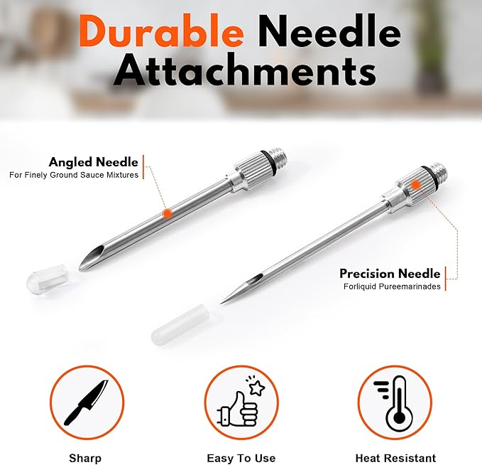 Rainspire Upgraded Large Stainless Steel Turkey Baster for Cooking With 2 Detachable Needles and Cleaning Brush Premium Baster Tool for Cooking Dishwasher Safe Home Baking Kitchen Tool, Black