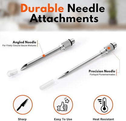 Rainspire Upgraded Large Stainless Steel Turkey Baster for Cooking With 2 Detachable Needles and Cleaning Brush Premium Baster Tool for Cooking Dishwasher Safe Home Baking Kitchen Tool, Black