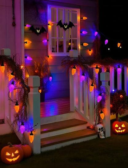 Halloween C9 String Lights Outdoor, 26.4Ft C9 Halloween Decorations Lights with 50 LED Orange and Purple Lights Waterproof, Hanging Plug in Lights String for Outside Holiday Party Patio Yard Decor