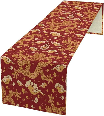 Dragon Table Runne Traditional Oriental Chinese Dragons Japanese Flying Animal Dinner Runner Table Decoration for Home Kitchen Dining Table Party Decoration 13x120in