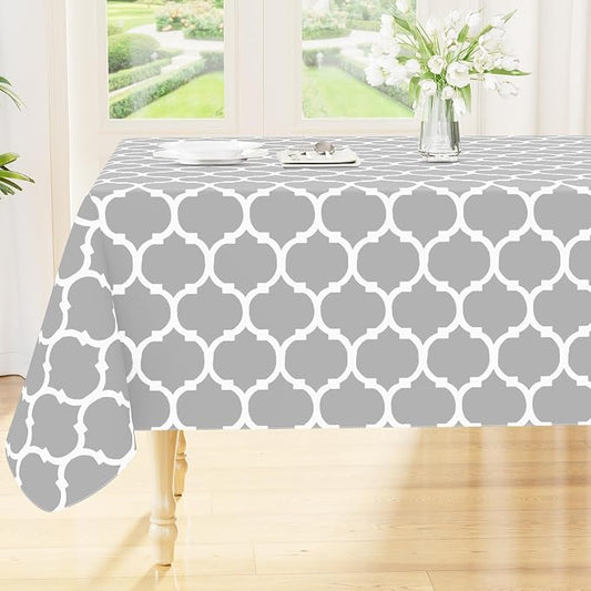 Smiry Rectangle Table Cloth, Waterproof Vinyl Tablecloth with Flannel Backing for Rectangle Tables, Wipeable Spillproof Plastic Tablecloths for Dining, Indoor and Outdoor (60"x102", Light Grey)