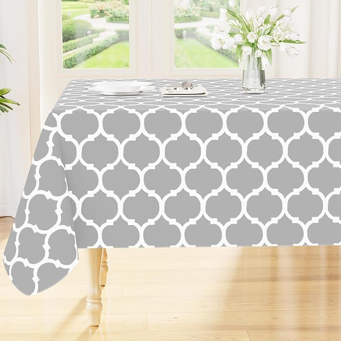 Smiry Rectangle Table Cloth, Waterproof Vinyl Tablecloth with Flannel Backing for Rectangle Tables, Wipeable Spillproof Plastic Tablecloths for Dining, Indoor and Outdoor (60"x120", Light Grey)