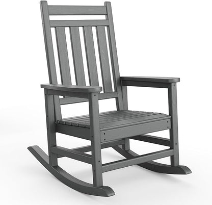 Garvee HDPE Rocking Chair Outdoor- Poly High Back Porch Rocker Chairs for Adults - All Weather Resistant Furniture for Patio Front Porch - Gray