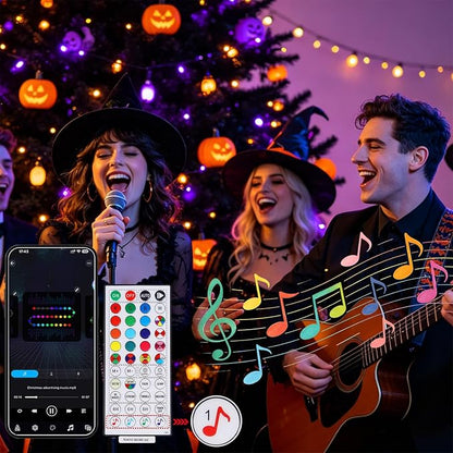 LJLNION Smart Color Changing Halloween Lights, 98.6FT 300 LED RGB String Lights with Remote & App Controlled, Music Sync Multiple Modes, Waterproof Indoor Outdoor Holiday Xmas Tree Party Decor