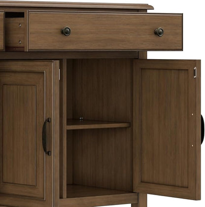 SIMPLIHOME Connaught 67" Sideboard in Rustic Natural Aged Brown | Traditional 4-door dining room buffet with 2 drawers and adjustable shelves for organized kitchen or living room storage.