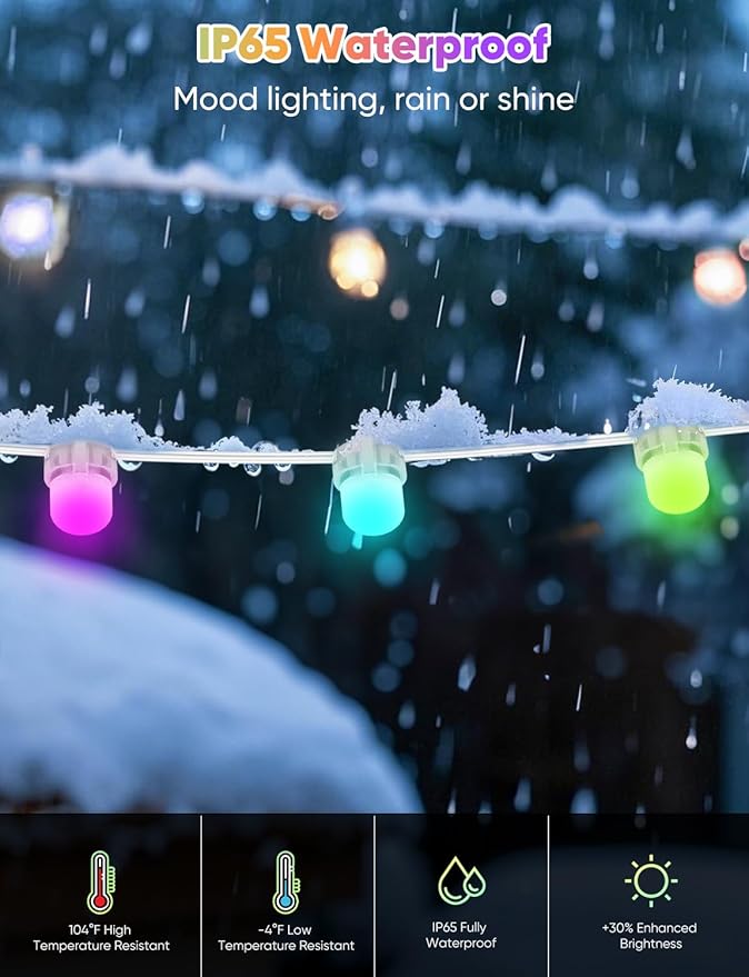 Smart Outdoor String Lights 76FT with 200 LEDs, IP65 Waterproof Patio Lights, 110+ Scene Modes Christmas Lights for Porch Garden Yard Party Holiday Everyday Decor, Works with Alexa, Google Assistant