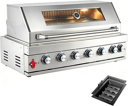Built In 6 Burner Propane Gas Grill, 304 Stainless Steel 39in Gas Grill, 72,000 BTU with 684sq.in. Cooking Space, Rear Burner with Tri-fuel Compatibility