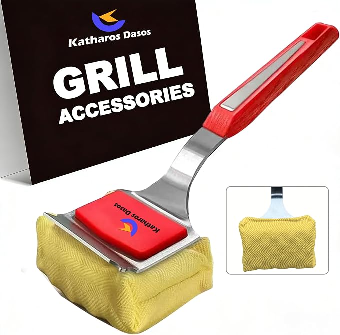 Bristle Free Grill Brush and Scraper for Outdoor Grill - Heavy Duty BBQ Grill Cleaner, Wire Free Non-Metal Safe Cleaning Brush with 2 Replaceable Heads - Ideal Gift for Dad