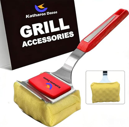 Bristle Free Grill Brush and Scraper for Outdoor Grill - Heavy Duty BBQ Grill Cleaner, Wire Free Non-Metal Safe Cleaning Brush with 2 Replaceable Heads - Ideal Gift for Dad