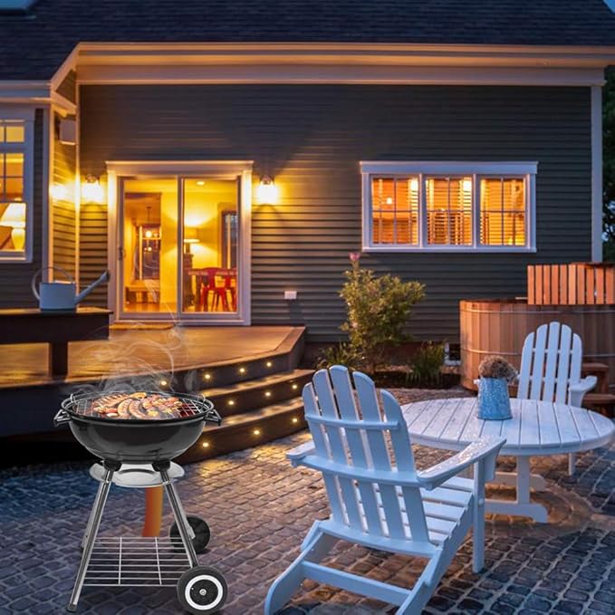 Portable BBQ Charcoal Grill, 18'' Outdoor Charcoal Grilling Oven with Wheel, Traditional Camping Cooking Barbecue Grill