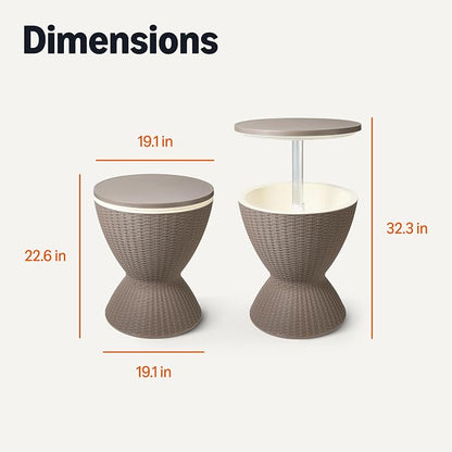 Amazon Basics Patio Bar Table, Outdoor Cooler Table with Drain Hole, 8-Gallon Insulated Storage, Wicker Style, Weather-Resistant