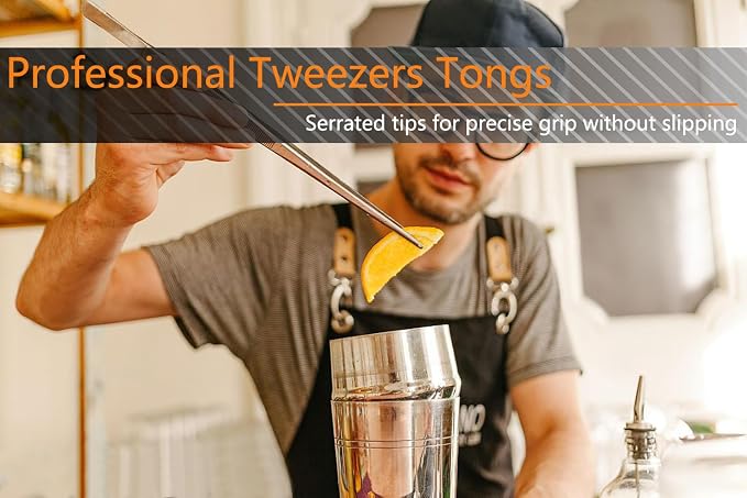 JETKONG 6 Pcs Cooking Tweezer Tongs, 12'' and 6.3" Stainless Steel Kitchen Tweezer Set, Professional Chef Tweezers for Cooking, Repairing, Sea Food, BBQ, Multi-use