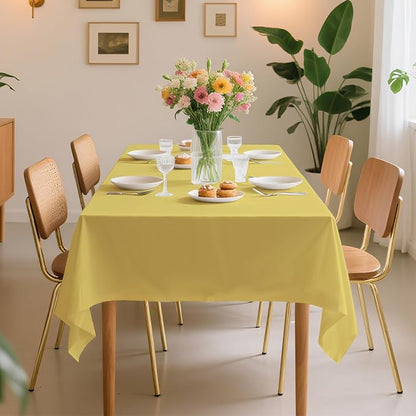 54 Inch X 100 Feet Plastic Table Cover Roll Premium Disposable Plastic Tablecloth for All Type/Shape Tables | Picnic, Party, Banquet, Birthdays, Weddings (Light Yellow, 54 Inch X 100 Feet)