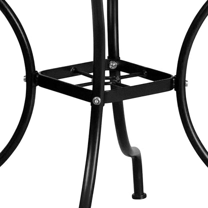 Flash Furniture Oia 5-Piece Commercial Grade Steel Patio Table and Chairs Set, Outdoor Dining Set with Square Table and 4 Round Back Chairs, Black