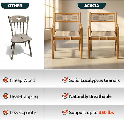 Acacia Heritage Woven Rope Wood Armchair, Set of 2 - Handcrafted Outdoor Patio Dining Chairs with UV Resistant Finish - Solid Wood Boho Accent Seating for Deck, Porch & Backyard, Natural