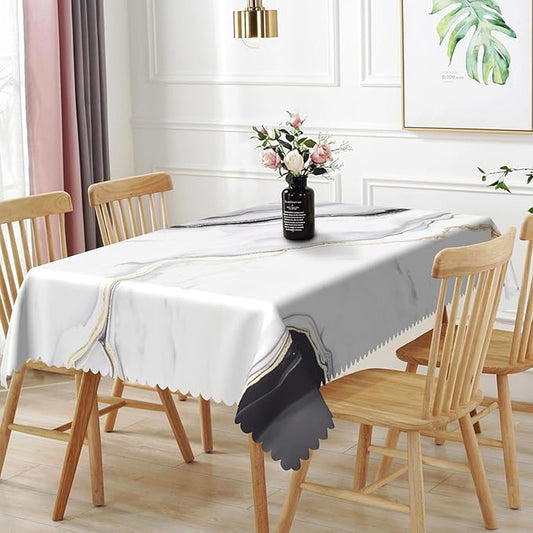 54x120inches White Grey Marble Tablecloth Elegant Marble Texture Rectangle Table Cloth Spill Proof and Wipeable Polyester Fabric Table Cover for Kitchen Dining Room Living Room Home Decor