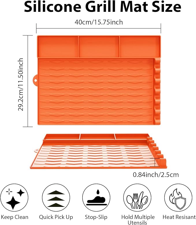Jalopink Silicone Grill Mat Compatible with Blackstone Griddle, 15.75"x11.5" Non-Stick BBQ Grill Pad, Reusable Outdoor Spatula Mat for Griddle, Kitchen, Patio Accessories(Orange)