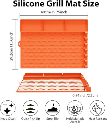 Jalopink Silicone Grill Mat Compatible with Blackstone Griddle, 15.75"x11.5" Non-Stick BBQ Grill Pad, Reusable Outdoor Spatula Mat for Griddle, Kitchen, Patio Accessories(Orange)