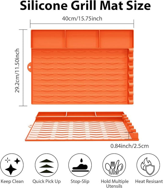 Jalopink Silicone Grill Mat Compatible with Blackstone Griddle, 15.75"x11.5" Non-Stick BBQ Grill Pad, Reusable Outdoor Spatula Mat for Griddle, Kitchen, Patio Accessories(Orange)
