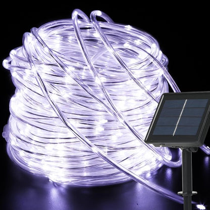200 LED Solar Rope Lights Outdoor, 66FT Solar String Lights Indoor Waterproof Solar Powered Trampoline Light Clear Tube Pool Light for Camping Fence Yard Walkway Path Garden Outside Decor（White