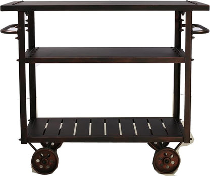 Topower Industrial Bar Cart, Serving Cart with Wheels and Handle, 3-Tier Beverage All-Metal Cart with Removable Tray and Storage Shelves for Living Room Kitchen, Rustic Copper