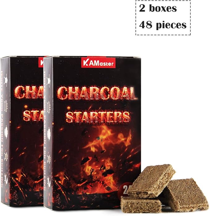 KAMaster 48 Squares Starter Blocks for Big Green Egg,Fire Starter Squares Waterproof Easy Fire Charcoal Starter Perfect for Barbecue Grills, BGE, Kamado Joe,Smokers, Wood Stove