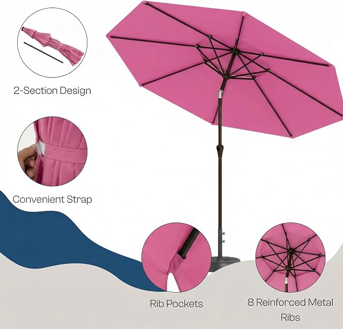 10FT Outdoor Patio Umbrella, 2 Tiers Market Table Umbrella with 8 Sturdy Ribs, Push Button Tilt and Crank, UPF50+ UV Protection for Deck, Pool, Garden and Backyard