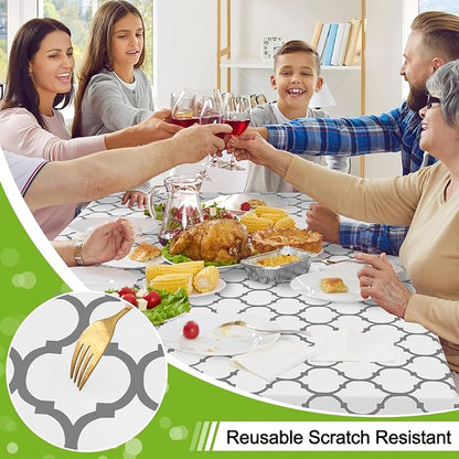 Smiry Oval Table Cloth, Waterproof Vinyl Tablecloths with Flannel Backing for Oval Tables, Wipeable Spillproof Plastic Tablecloth for Dining, Camping, Indoor and Outdoor (60"x102", White)