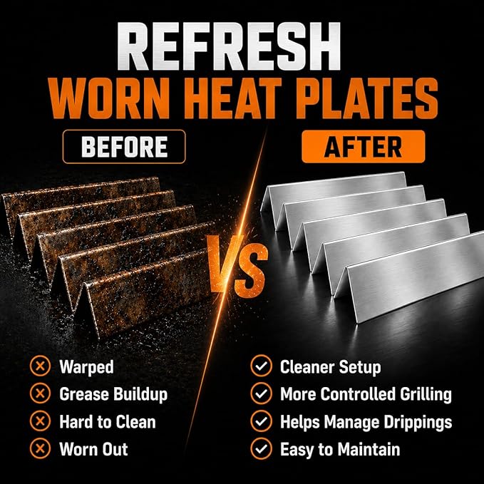 Uniflasy 7540 Flavorizer Bars for Weber Genesis E-310 E-320 S-310 S-320 Side-Control Grills, 24.5 in Heat Plates for Weber Genesis 300 Series,16GA Stainless Steel 5-Pack, Replaces 7539