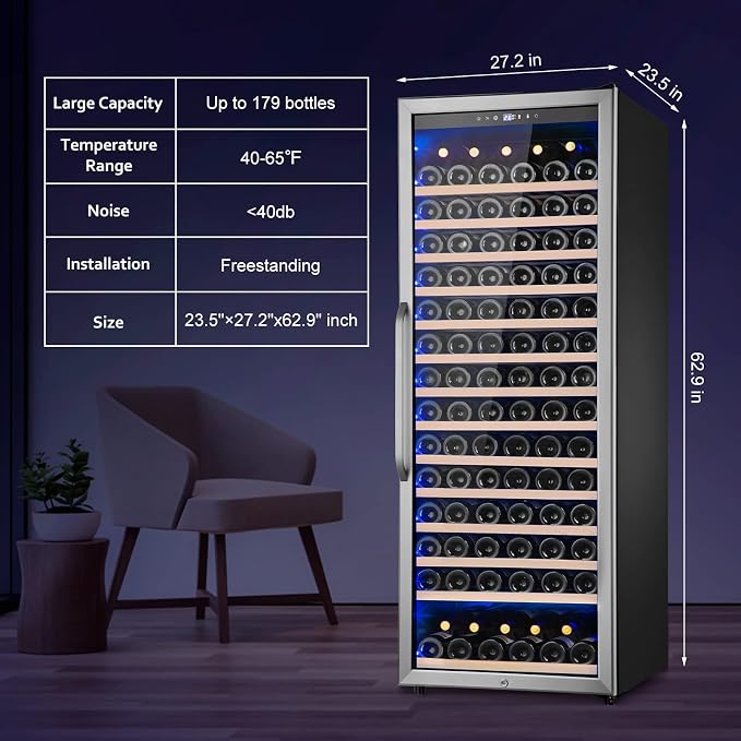 Velivi Wine Cooler Refrigerator, 179 Bottles Professional Wine Fridge | with Powerful Compressor,Quiet Operation and Elegant Design for Wine Lovers