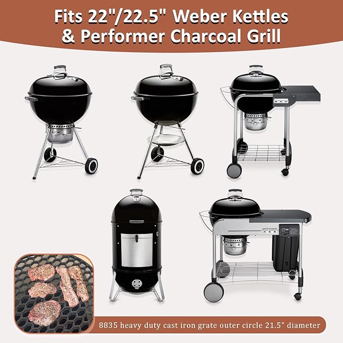 8835 Cast Iron Grill Grate for Weber 22" Kettle Grill Cooking Grate Replacement Part for 22 Inch Weber Performer, Recteq Bullseye and Premium Charcoal Grills