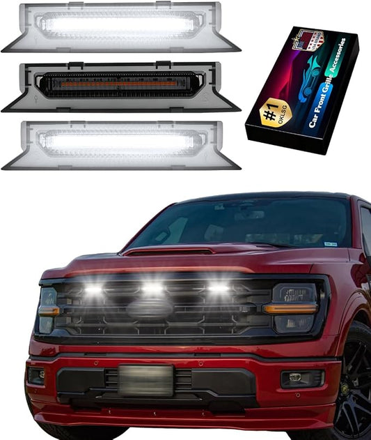 Front Grill Raptor Lights for Ford F150 2024 2025 2026 (White, XLT) | 5th Gen F150 Grille Marker Lights, Waterproof F150 LED Lights Accessories, Snap-in Installation, OEM Style, Off-road Driving