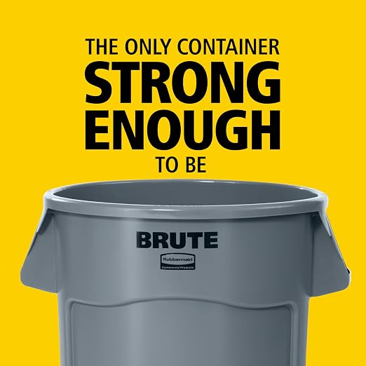 Rubbermaid Commercial Products BRUTE Heavy-Duty Round Trash/Garbage Can with Venting Channels, 55-Gallon, Blue, Waste Container for Landscapers/Construction/Restaurants/Offices/Warehouses