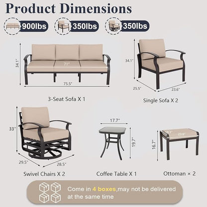 ALAULM Aluminum Patio Furniture Set with 2 Swivel Chairs 9-seat Metal Outdoor Furniture Patio Sectional Sofas Patio Conversation Set w/2 Ottomans for Patio, Backyard, Poolside-Sand