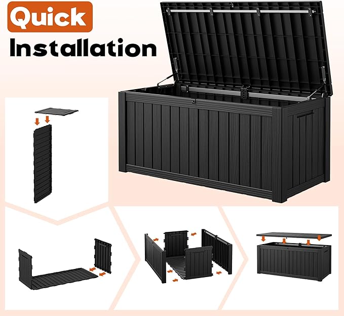 Outdoor Storage Deck Boxes Waterproof, Waterproof and UV Resistant Outdoor Storage Box Lockable Lid for Delivery Box, Indoor, Garden Tools, Pool Supplies, Patio (Black, 120 Gallon)