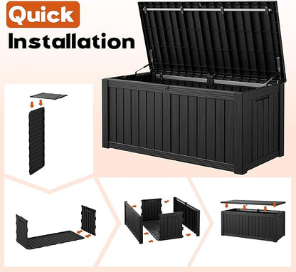 Outdoor Storage Deck Boxes Waterproof, Waterproof and UV Resistant Outdoor Storage Box Lockable Lid for Delivery Box, Indoor, Garden Tools, Pool Supplies, Patio (Black, 120 Gallon)