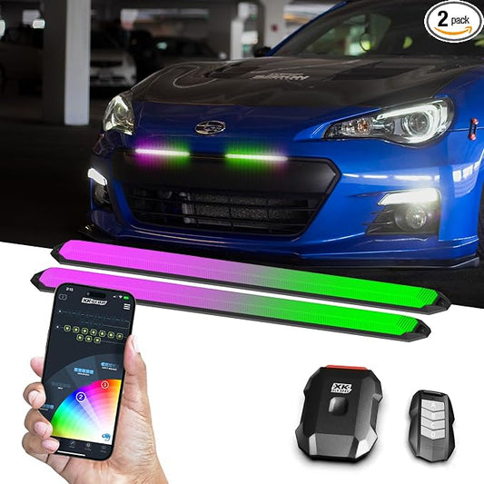 XKmax RGB LED Grill Light Bar w/DRL & App Control | for Truck, Car, & UTVs (14")