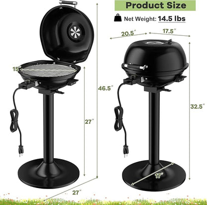 Giantex Electric Grill Indoor Outdoor, 1600W Portable Barbecue Grill with Removable Non-Stick Grilling Rack, Adjustable Temperature, Oil Drip Tray, for Picnic Camping Backyard Cooking (Black)