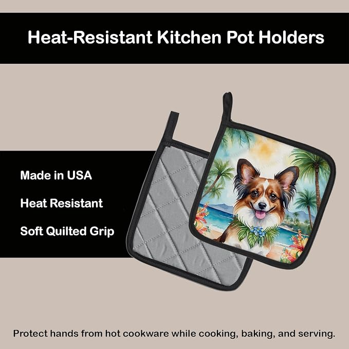 Caroline's Treasures Papillon Luau Pair of Pot Holders Kitchen Heat Resistant Pot Holders Sets Oven Hot Pads for Cooking Baking BBQ, 7 1/2 x 7 1/2