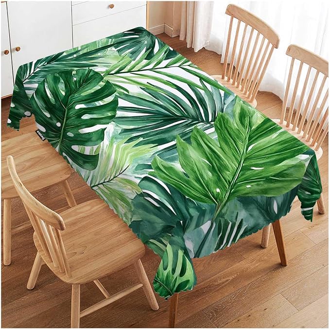 Swono Tropical Palm Leaves Tablecloths Watercolor Palm Tree Green Leaf Kitchen Dinning Tabletop Decoration, Polyester Table Cover for Indoor Outdoor 50x72 Inch Tablecloth