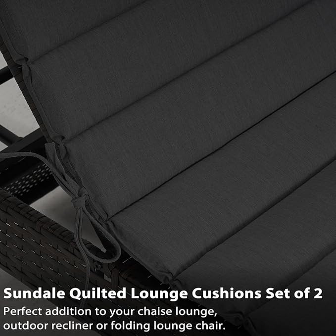 Sundale Outdoor Olefin Quilted Lounge Cushion Set of 2, Patio Foldable Chaise Lounger Cushion, Water-Resistant Lounge Chair Pad with Straps Dark Gray, 80 x 26 inches