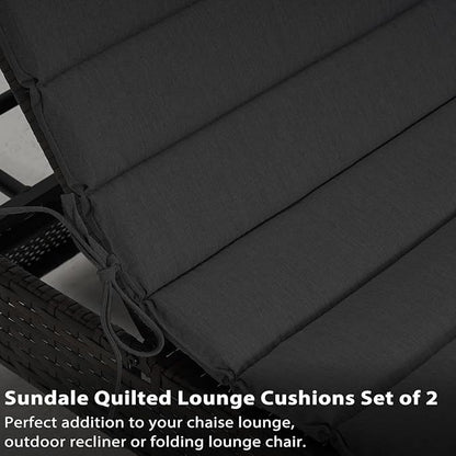 Sundale Outdoor Olefin Quilted Lounge Cushion Set of 2, Patio Foldable Chaise Lounger Cushion, Water-Resistant Lounge Chair Pad with Straps Dark Gray, 80 x 26 inches