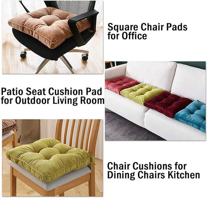 Tiita Dining Chair Seat Cushions 18x18 Inch Office Chair Pads Square Floor Pillows Pad for Outdoor Kitchen Dining Chairs with Ties Set of 4 (Coffee)