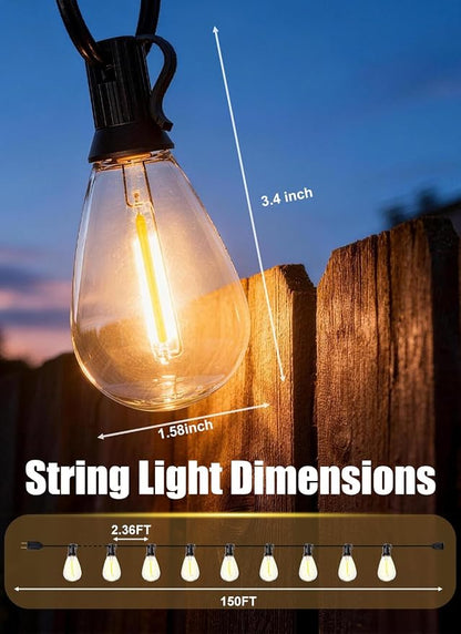 150FT Outdoor String Lights Waterproof with 60+2 Shatterproof S11 LED Bulbs, Extra Long Patio Lights Outdoor Waterproof for Backyard, Bistro Lights Outdoor, LED Lights for Outside, Cafe Lights