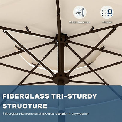 10ft Patio Umbrella, 3 Tier Outdoor Market Table Umbrellas with 8 Fiberglass Ribs and Push Button Tilt, Windproof, Vented Canopy, UV Protection for Deck, Pool, Backyard